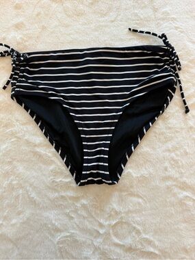Striped Black and White Tie-Side Bikini Bottoms